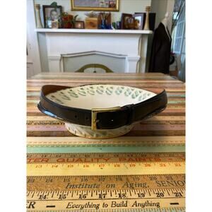 MENS Trafalgar Hand polished Cortina Leather Black Dress Goldtone Belt Size 42